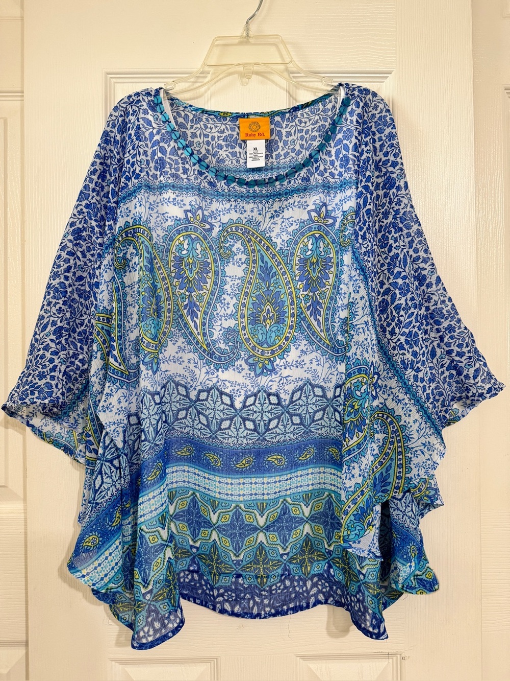 Ruby Rd. Blue Paisley Print Flowing Women's Top size XL